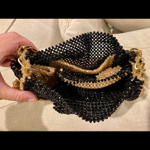 Gorgeous Black and Gold Fully Beaded Gem Clutch Shoulder Bag - Picture 12 of 14